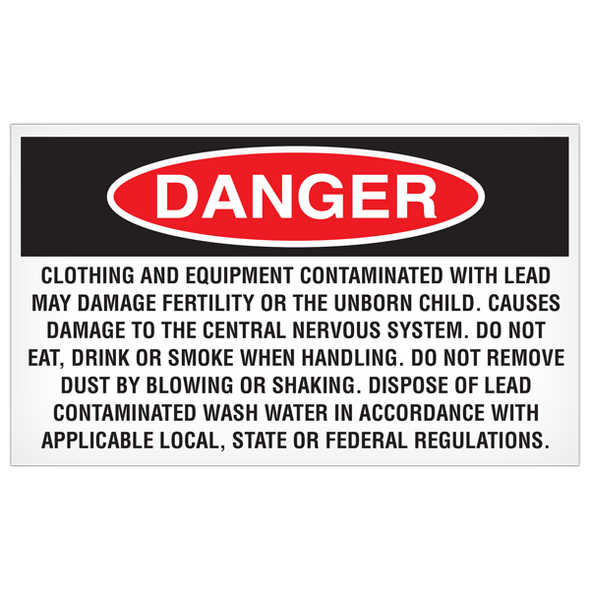 DANGER Clothing and Equipment Contaminated with Lead - 5"x3" Label - 500/roll