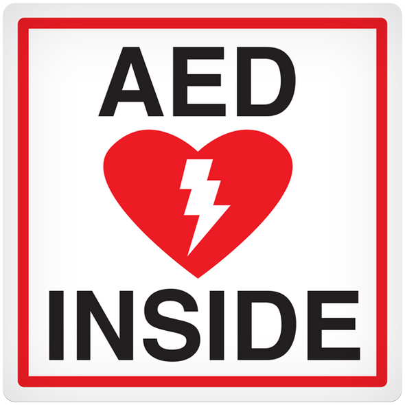 AED Inside  - 4" x 4" Vehicle Safety Decal - 25/pkg