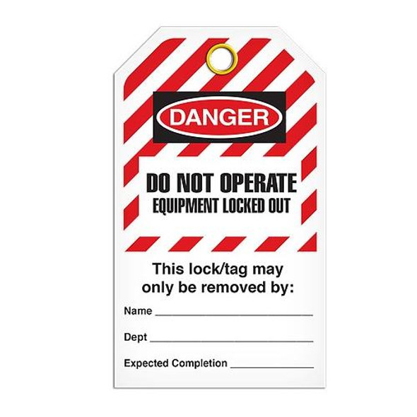 Lockout "Do Not Operate Equipment Locked Out" Striped Tag - 25/pkg