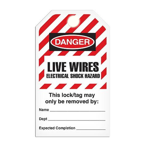 Lockout "Live Wire Electrical Shock Hazard" Striped Tag - 25/pkg