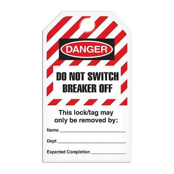 Lockout "Do Not Switch Breaker off" Striped Tag - 25/pkg