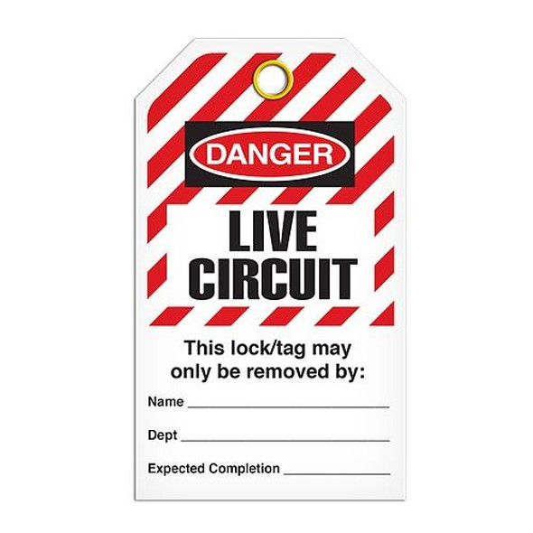 Lockout "Live Circuit" Striped Tag - 25/pkg