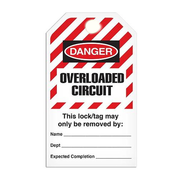 Lockout "Overloaded Circuit" Striped Tag - 25/pkg