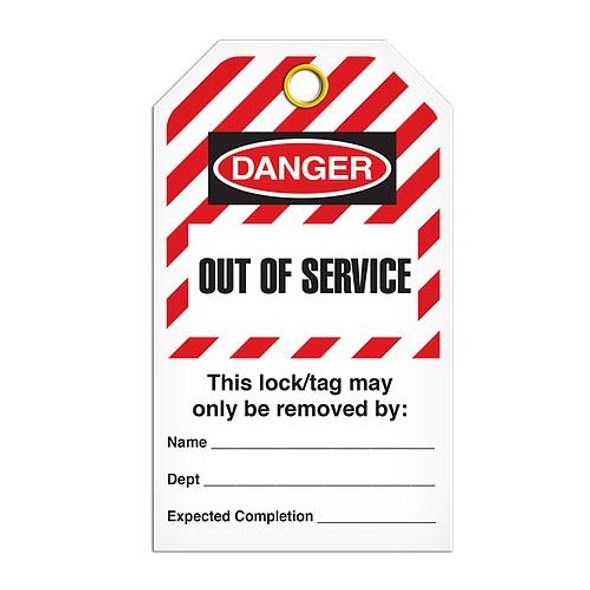 Lockout "Out of Service" Striped Tag - 25/pkg