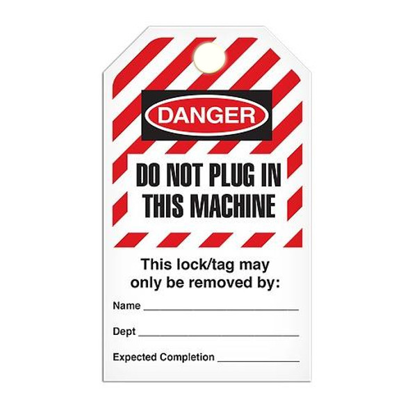 Lockout "Do Not Plug in this Machine" Striped Tag - 25/pkg