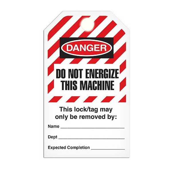 Lockout "Do Not Energize this Machine" Striped Tag - 25/pkg