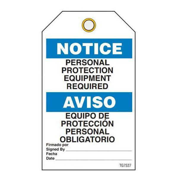 Notice "Personal Protection Eq.." Bilingual E/S Tag - 25/pkg