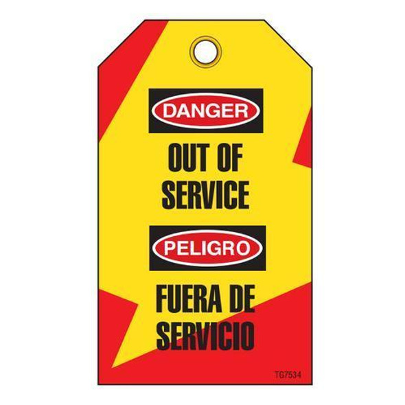 Danger "Out of Service" Bilingual E/S Tag - Red/Yellow - 25/pkg