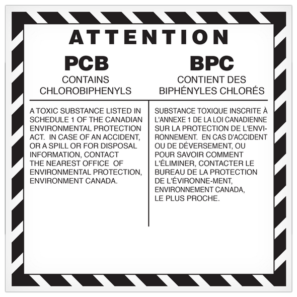 PCB Label (6" x 6") - PCB Contains Chlorobiphenyls - English/French