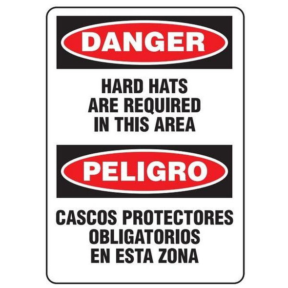 Bilingual Danger "Hard Hats Are Required" Safety Sign - 10" x 14"
