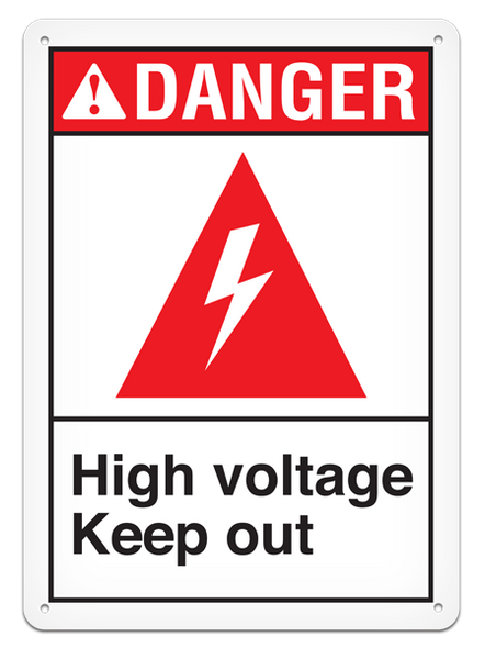 DANGER - High Voltage Keep Out Safety Sign - 10"x14"