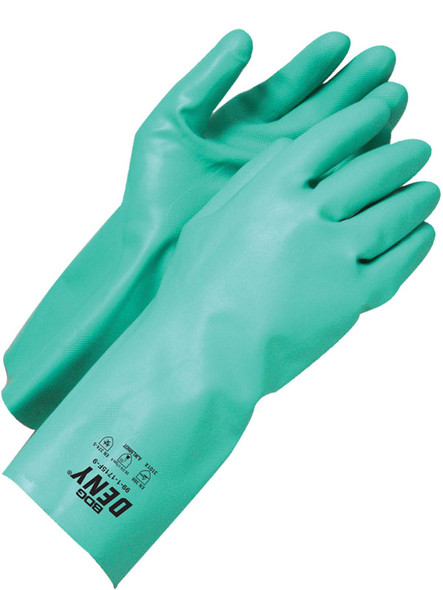 Unsupported Nitrile Green 13" Gauntlet 15mil Flock Lined | Pack of 12