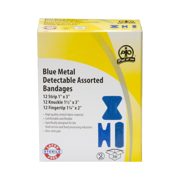 Blue Metal Detectable Assorted Bandages - 36/Box