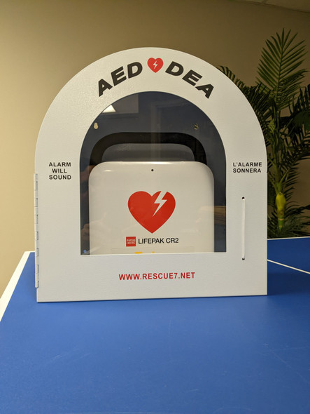 Deluxe Round-top Alarmed Bilingual AED Cabinet | Rescue 7 SPS-303-CDN Safety Supplies Canada