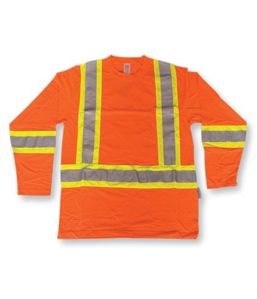 Orange 100% Polyester Traffic Safety Long Sleeve Shirt BK3500   Safety Supplies Canada