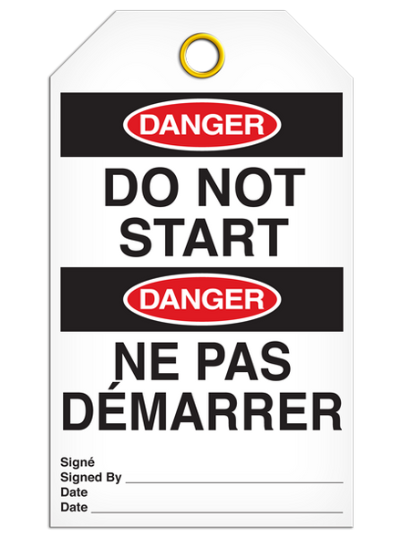 Bilingual Danger Do Not Start Tag  | Pack of 25 | INCOM