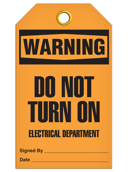 Warning Do Not Turn On Electrical Department Tag   | Pack of 25 | INCOM