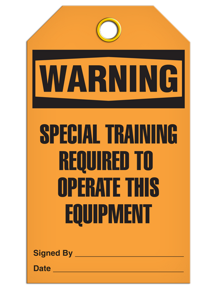 Warning Special Training Required To Operate This Equipment Tag  PKG/25