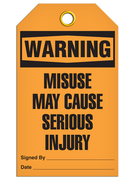 Warning  Misuse May Cause Serious Injury Tag  PKG/25