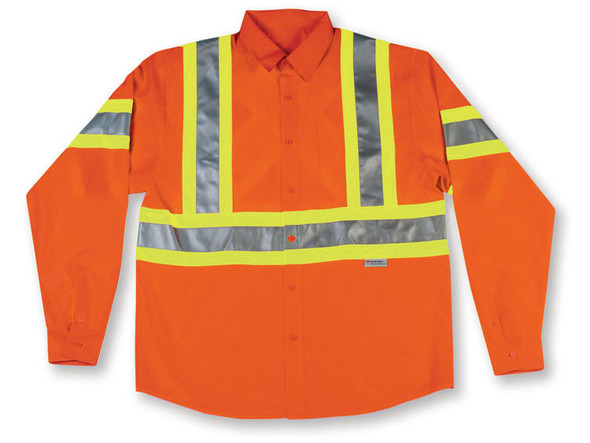 Hi-Vis Button-Up Safety Shirt | CSA, Class 1 Level 2 | Big K BK555ORG/BK555LM/BK555NV   Safety Supplies Canada
