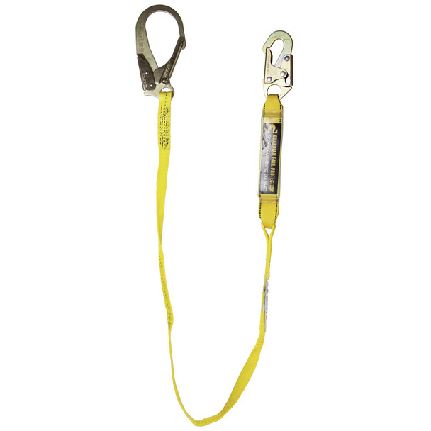 4' External Energy Absorbing Lanyard, Single Leg, Yellow with 2" Rebar Hook 46104   Safety Supplies Canada