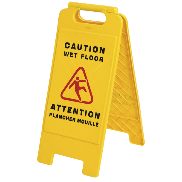 Bilingual Janitorial Floor Sign - Caution Wet Floor/Attention Plancher Mouillé 301-O/S   Safety Supplies Canada