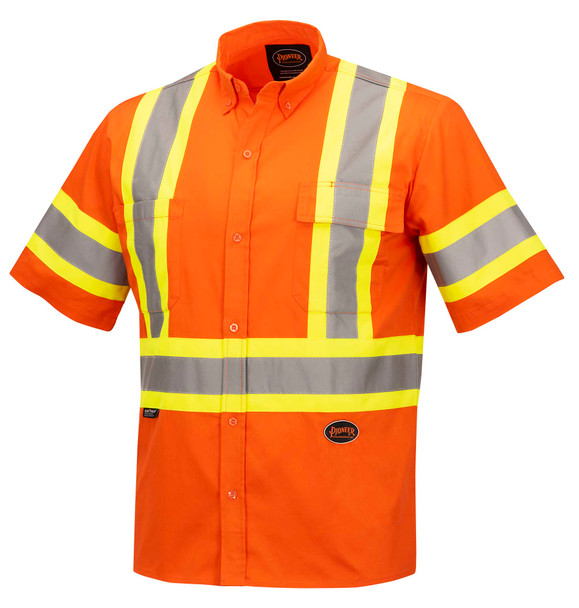 Hi-Viz Short Sleeved Cotton Safety Shirt - Hi-Viz Orange 4442   Safety Supplies Canada