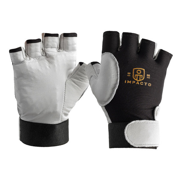 IMPACTO Anti-Vibration Air Glove with Soft Pearl Leather Palm and Leather Wrist Support - Half Finger