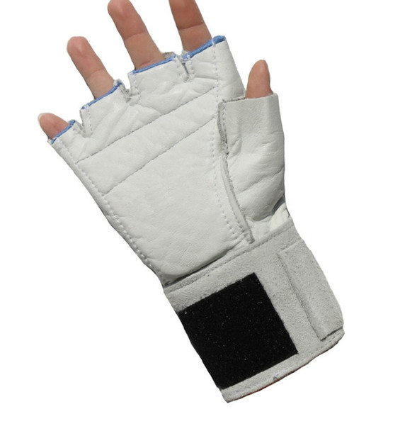 IMPACTO Anti-Impact Soft Pearl Leather Glove with Suede Leather Wrist Support - Half Finger Style