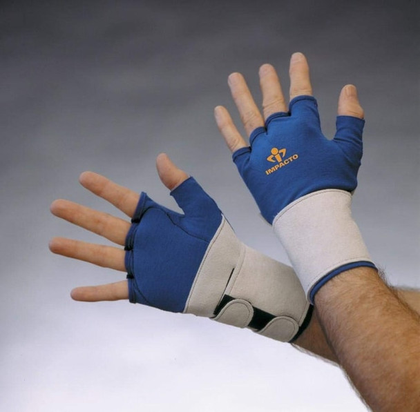 IMPACTO Anti-Impact 4-way Stretch Polycotton Glove with grain leather wrist support - Fingerless Style