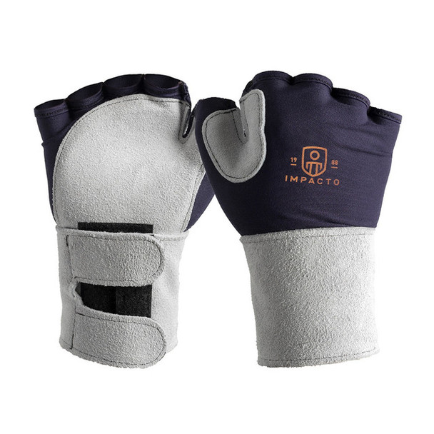 IMPACTO Anti-Impact Nylon Glove with Suede Leather Cover with Detachable Leather Wrist Support- Fingerless Style