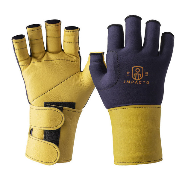 IMPACTO Anti-Impact Glove with Detachable Leather Wrist Support and Grain Leather Cover- 3/4 Finger Style