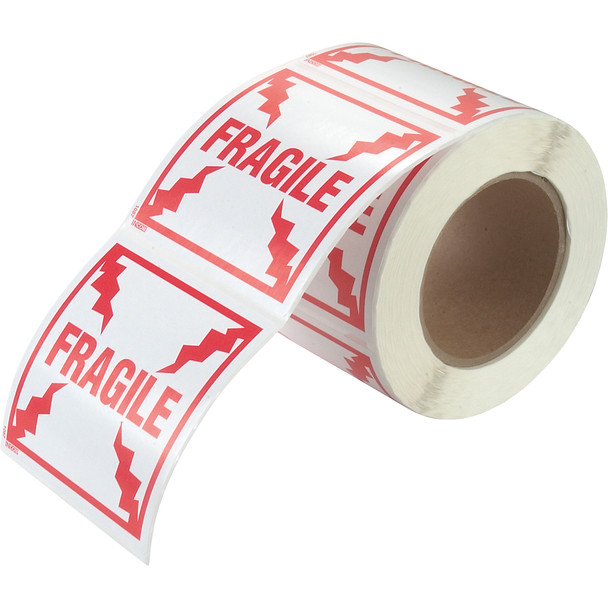 "Fragile" - 4" x 4"Special Handling Labels - Red on White