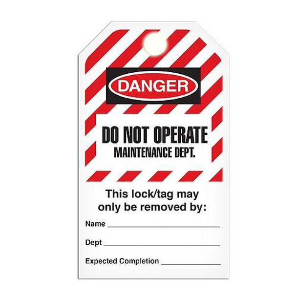 Lockout "Do Not Operate Maintenance Dept" Striped Tag - 25/pkg