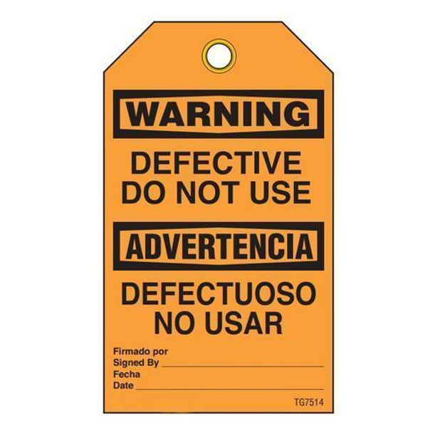 Warning "Defective Do Not Use" Bilingual E/S Tag - 25/pkg