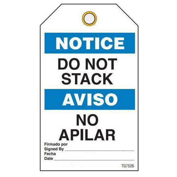 Notice "Do Not Stack" Bilingual E/S Tag - 25/pkg