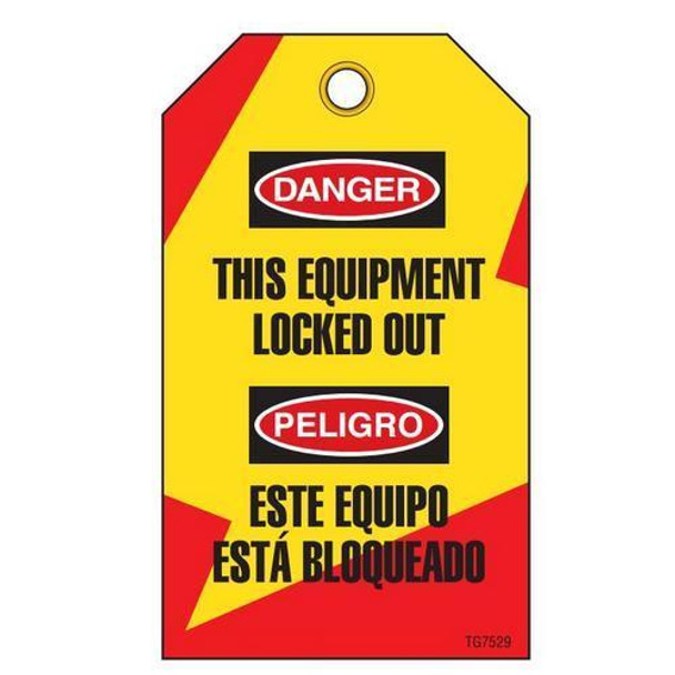 Danger "This Equipment Locked.." Bilingual E/S Tag - 25/pkg