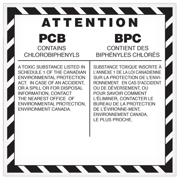 PCB Label (6" x 6") - PCB Contains Chlorobiphenyls - English/French