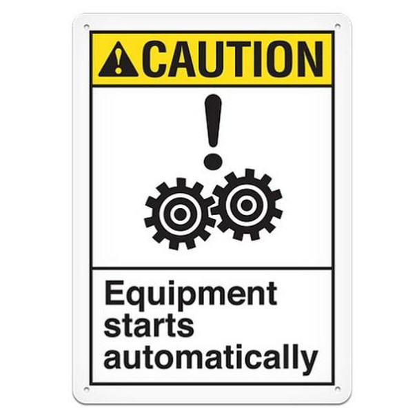 "Caution Equipment Starts" Safety Sign - 10"x14"