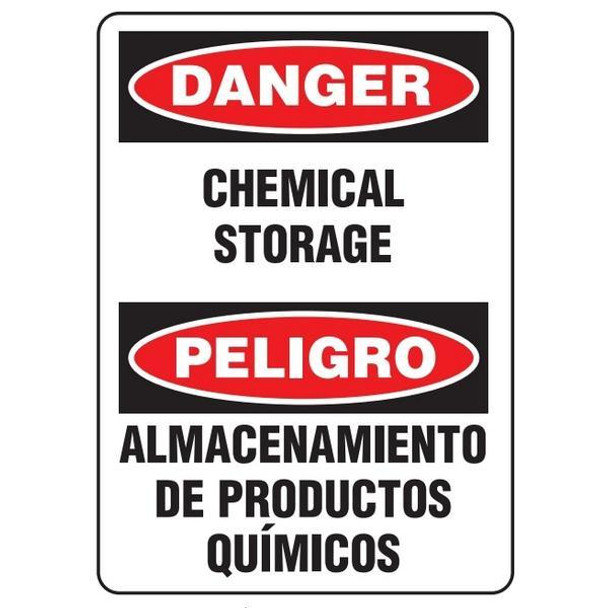 Bilingual Danger "Chemical Storage" Safety Sign - 10" x 14"