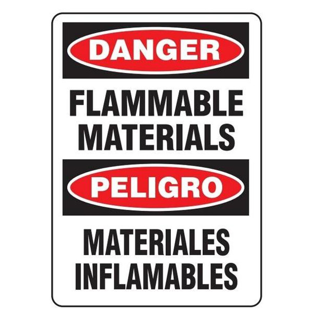 Bilingual Danger "Flammable Materials" Safety Sign - 10" x 14"