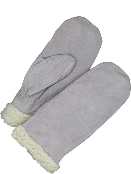 Split Leather Mitt Lined Pile Pearl Grey | Pack of 12