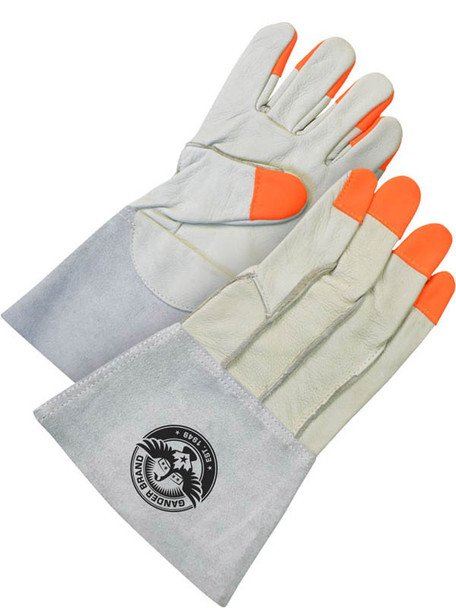 Grain Cowhide Utility Glove Gauntlet Hi-Viz Fingertips | Pack of 6