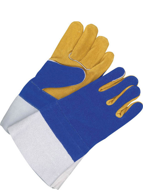 Welding Glove Split Leather Gauntlet Kevlar Sewn Blue/Gold | Pack of 6