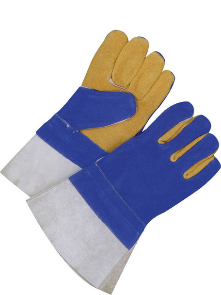 Welding Glove Split Leather Gauntlet Fully Lined Blue/Gold | Pack of 6