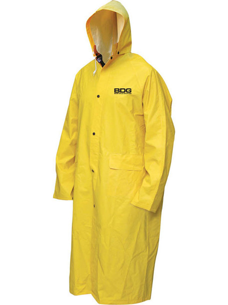 Rain Coat Flame Resistant PVC/Poly/PVC 48in Long w/Hood (Sold per EACH) | Pack of 6