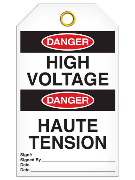 Bilingual Danger High Voltage Tag | Pack of 25 | INCOM