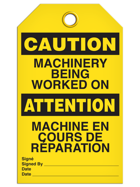 Bilingual Caution Machinery Being Worked On Tag   | Pack of 25 | INCOM