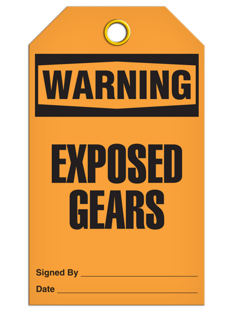 Warning Exposed Gears Tag  PKG/25