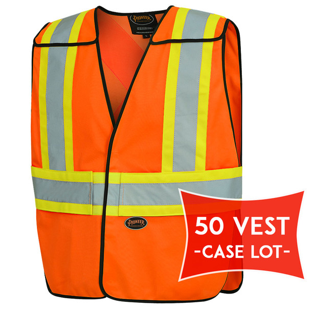Hi-Vis Poly Safety Vest - CASE LOT of 50 - Pioneer - Orange 6954